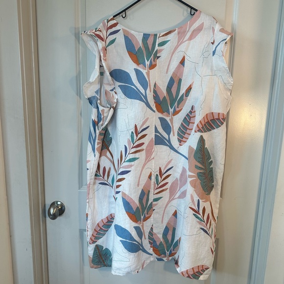 Cynthia Rowley PlusSize Linen Feather Abstract Lightweight Ruffle Sleeve Dres,2X - Picture 3 of 7